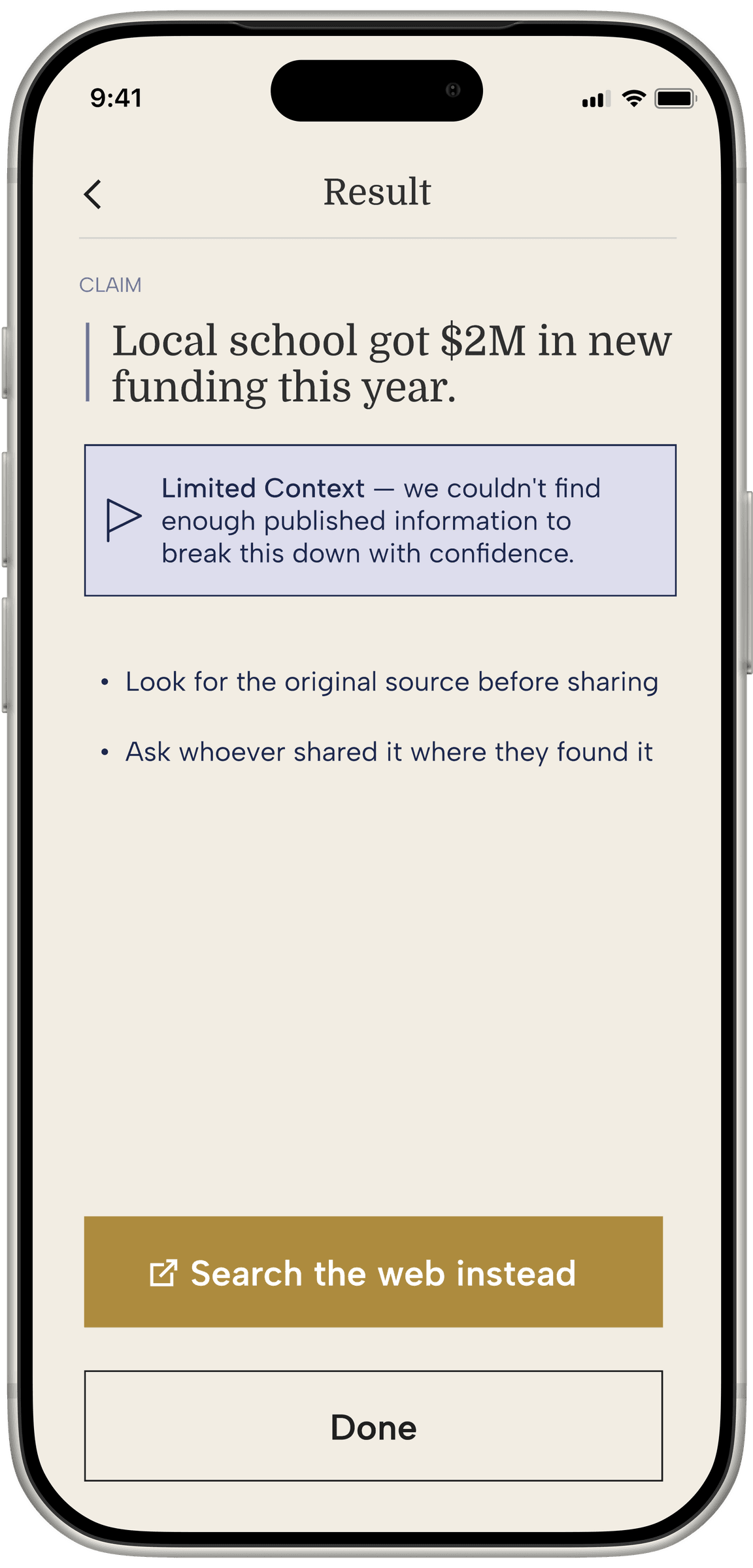 Context Limited Context result