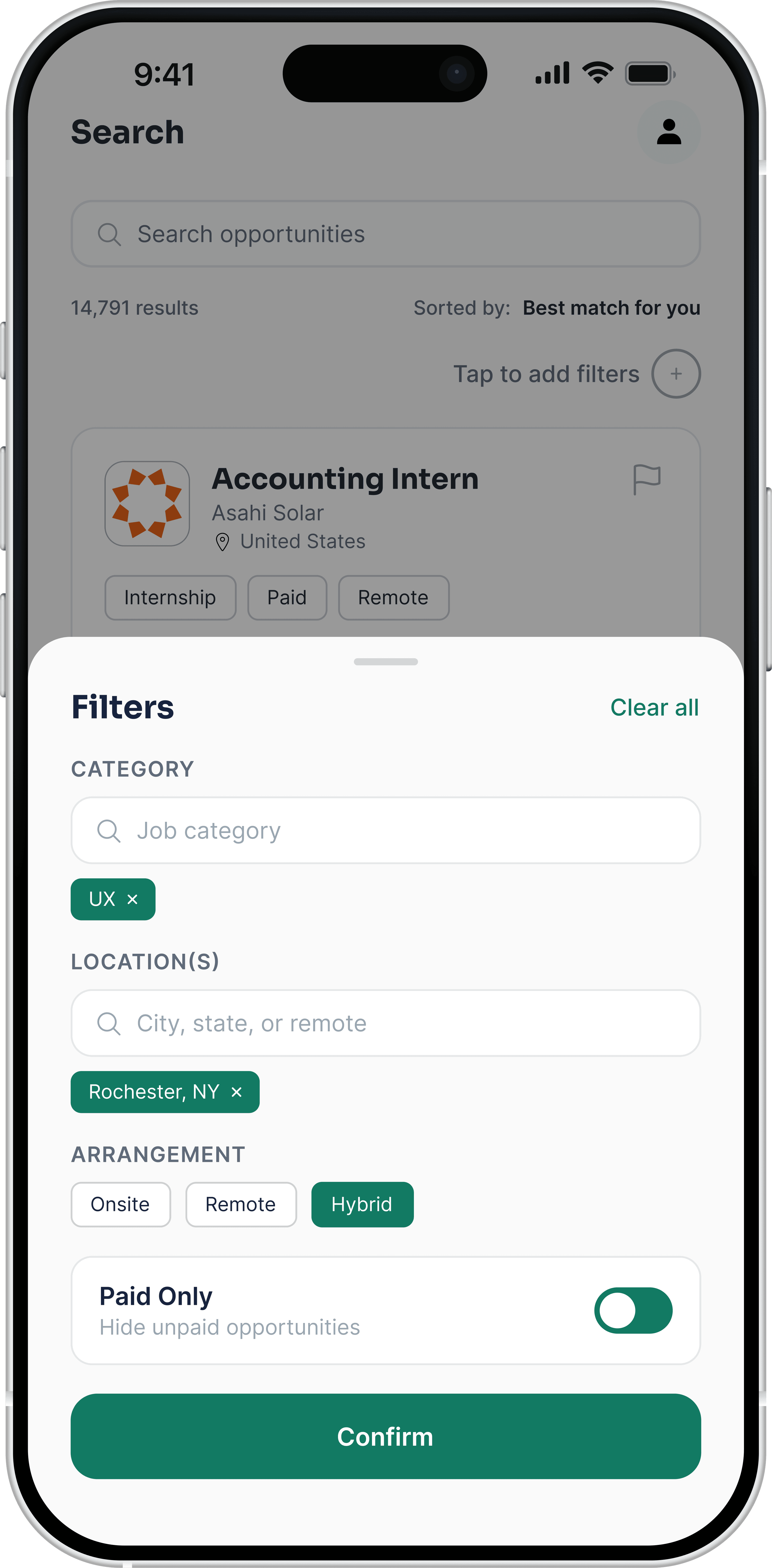 PeopleGrove filter sheet