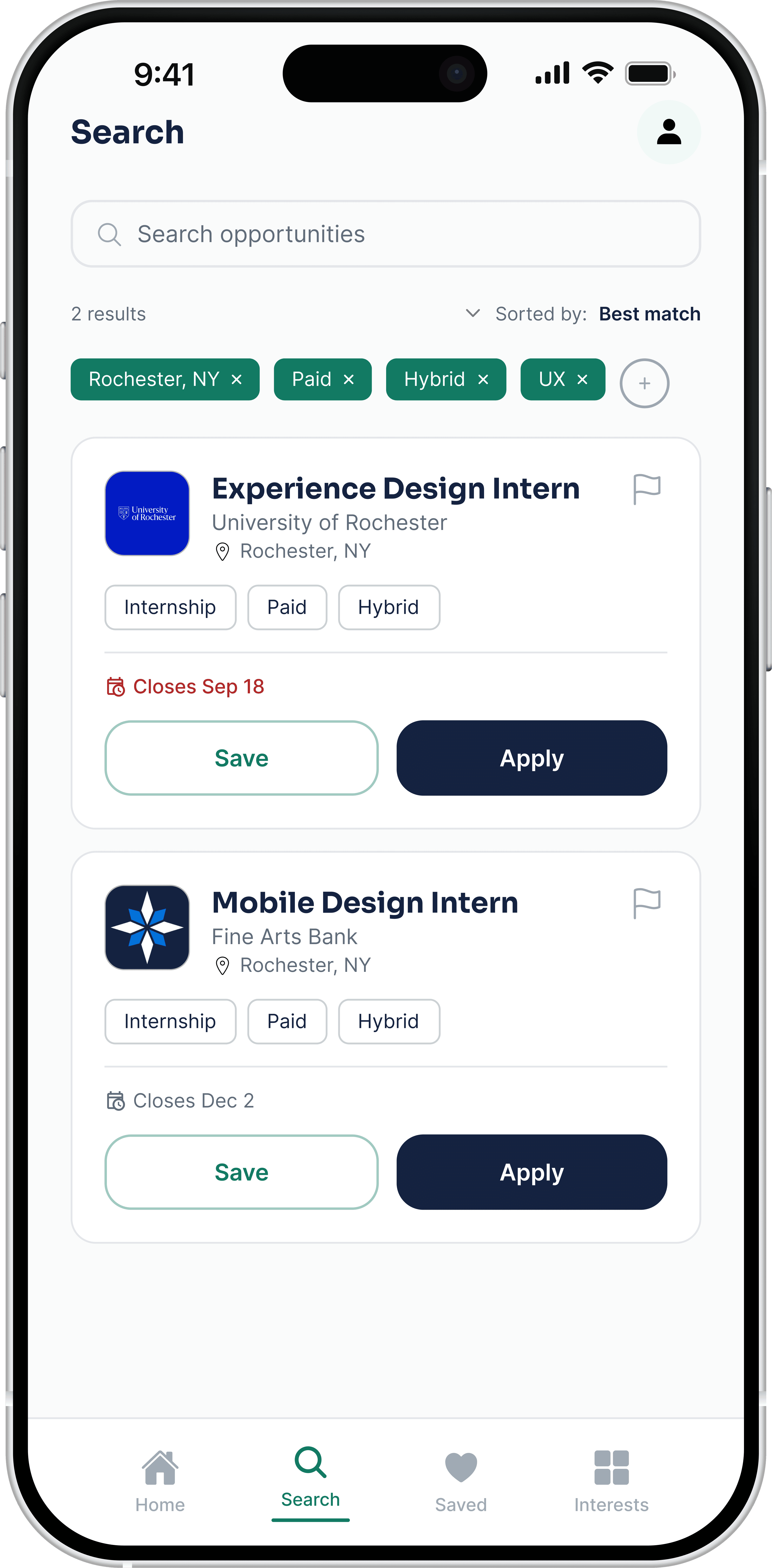 PeopleGrove Search screen, filtered