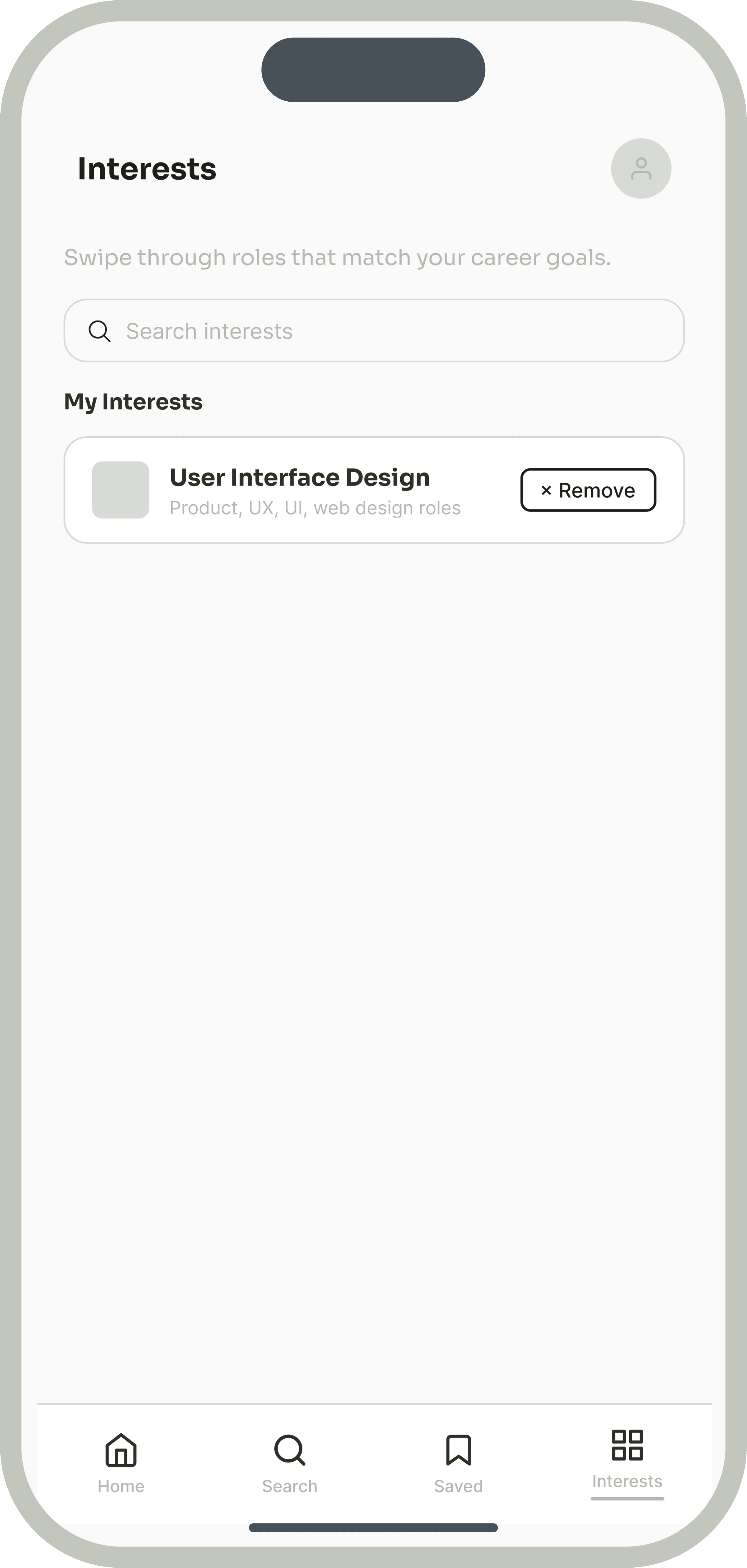 Refined Interests wireframe