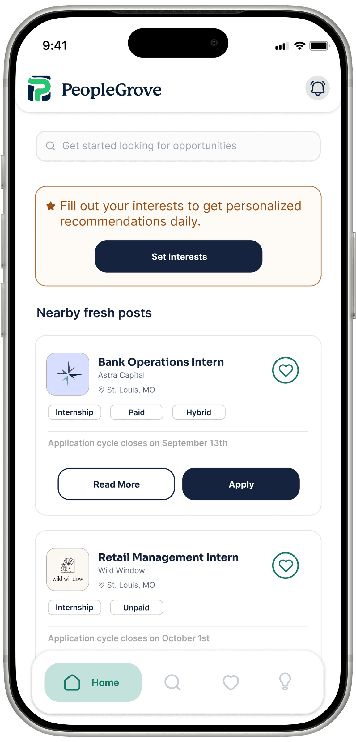 PeopleGrove Home screen