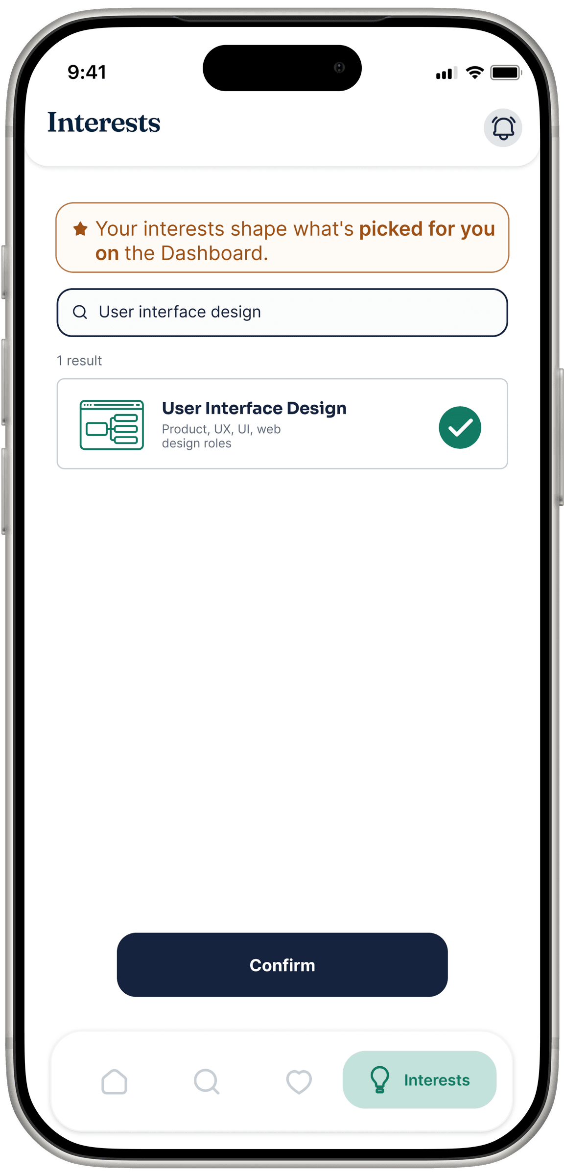 PeopleGrove Interests screen, a role selected